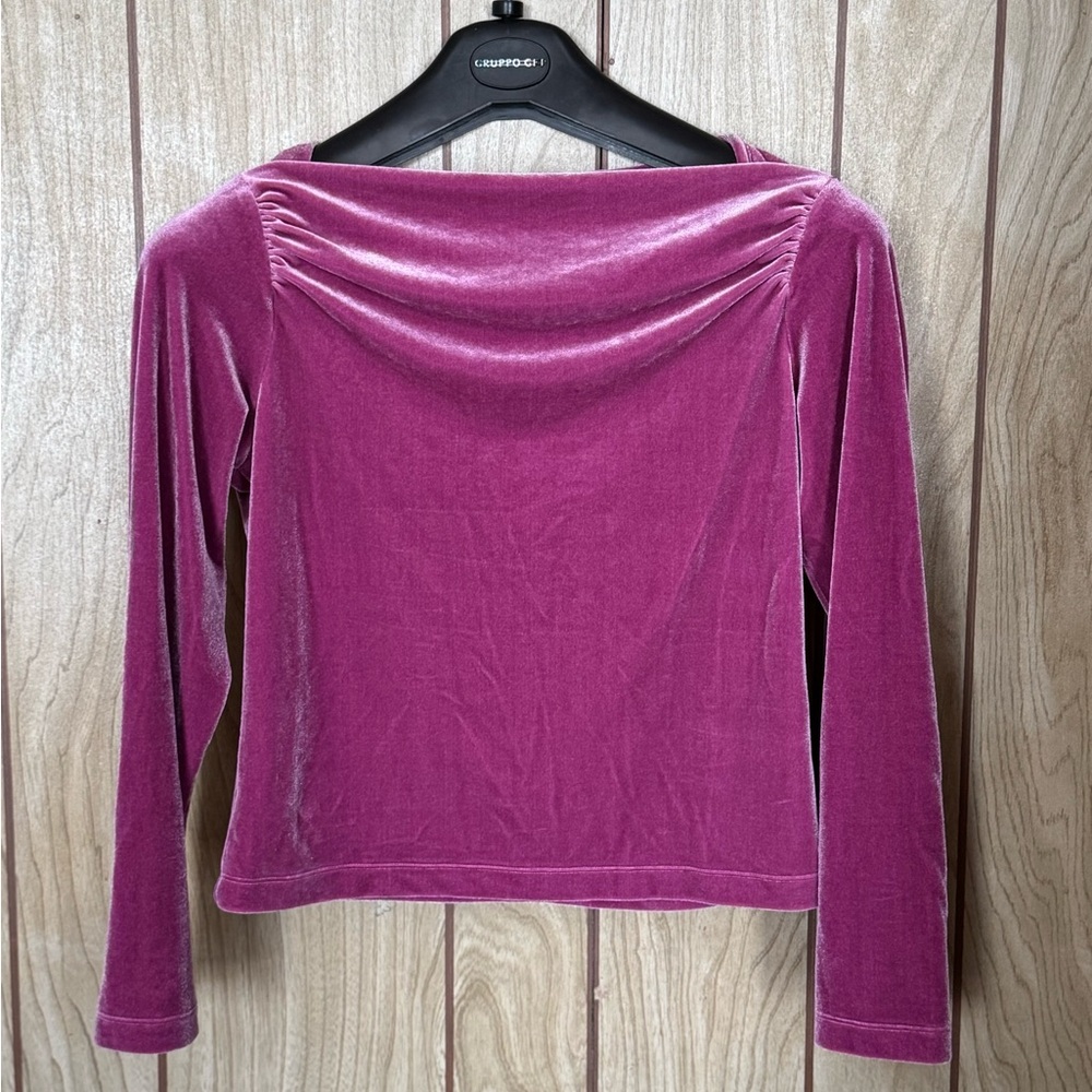 Land’s End Purple Fuchsia velvet boat neck long sleeve top size small